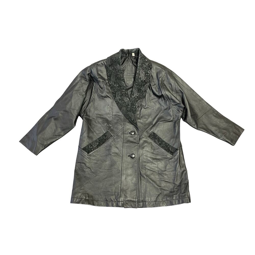 Preston & York 90s Vintage Leather & Suede Paisley Print Jacket SZ Medium Trench